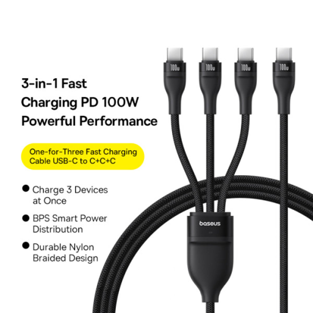 USB-C Charging Cable - 3 x USB-C Baseus Flash Series III 3in1, 100W, 1.5m, Black P10377503111-00