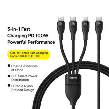 USB-C Charging Cable - 3 x USB-C Baseus Flash Series III 3in1, 100W, 1.5m, Black P10377503111-00