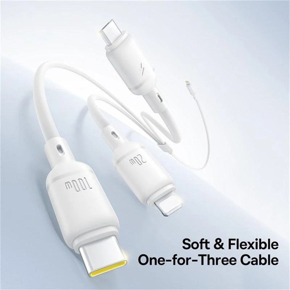 USB-C Charging Cable - Lightning / microUSB / USB-C Baseus Silky 3in1, 100W, 1.5m, White P10377706213-00