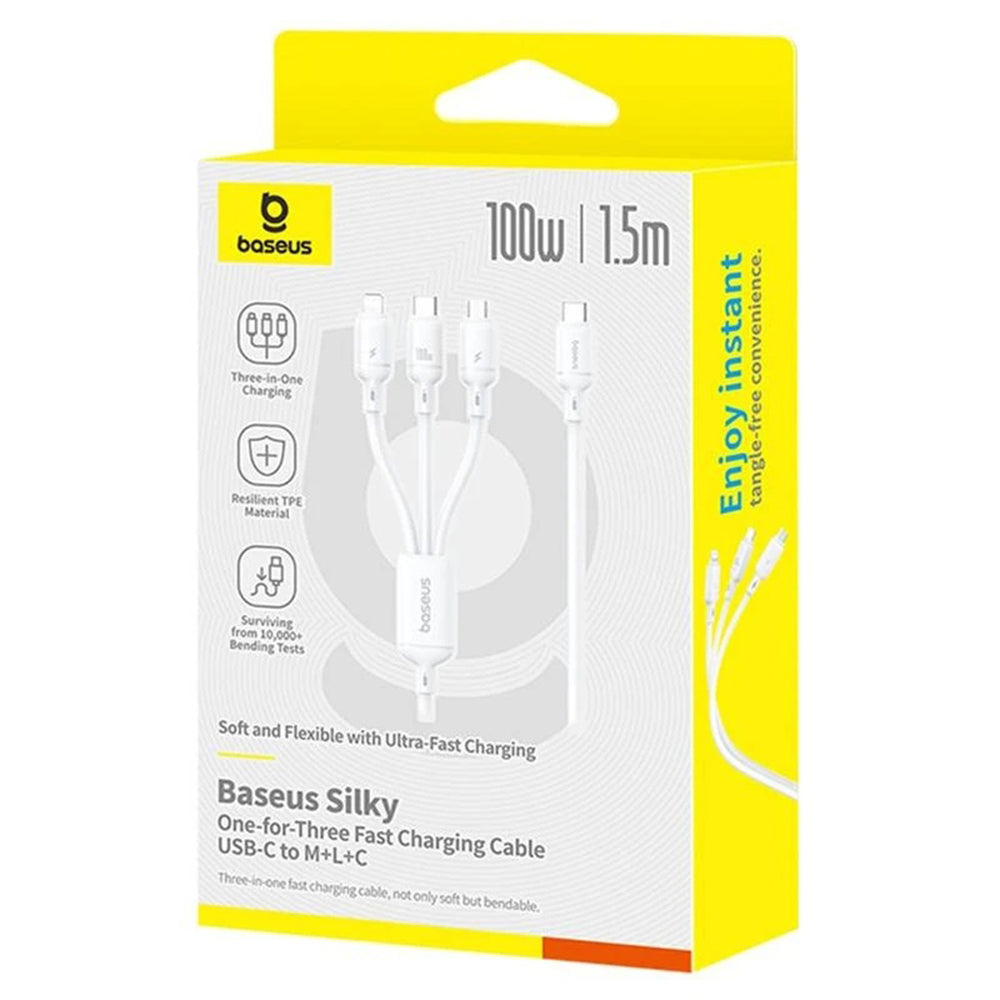 USB-C Charging Cable - Lightning / microUSB / USB-C Baseus Silky 3in1, 100W, 1.5m, White P10377706213-00