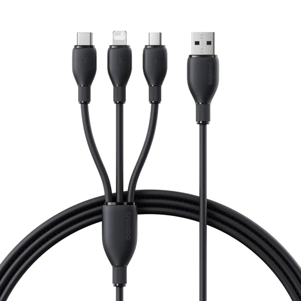 USB-A Charging Cable - Lightning / microUSB / USB-C Baseus Ultra Fast 3in1, 18W, 0.8m, Black P10376303121-01