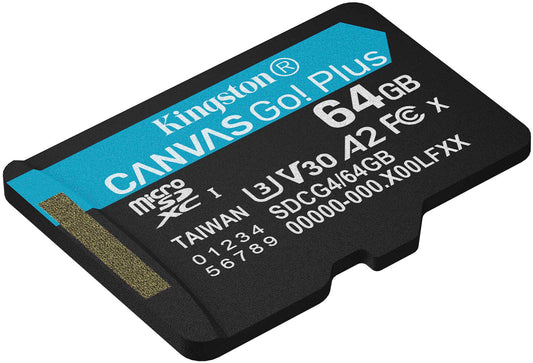 Kingston Canvas Go Plus microSDXC Memory Card Android A2, 64Gb, Class 10 / UHS-1 U3 SDCG4/64GBSP