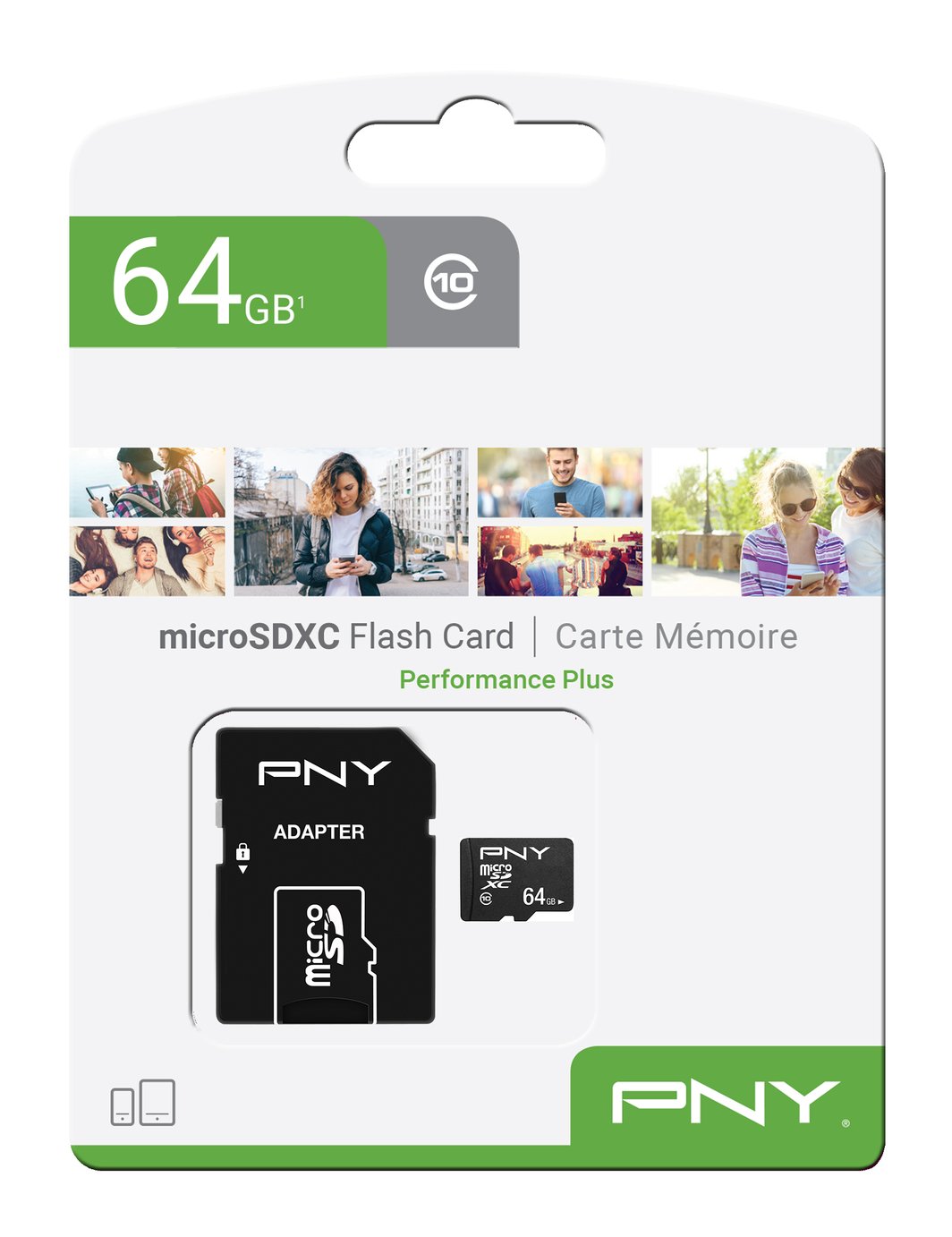 PNY Performance Plus microSDXC Memory Card, 64Gb, Class 10, With Adapter P-SDU64G10PPL-GE