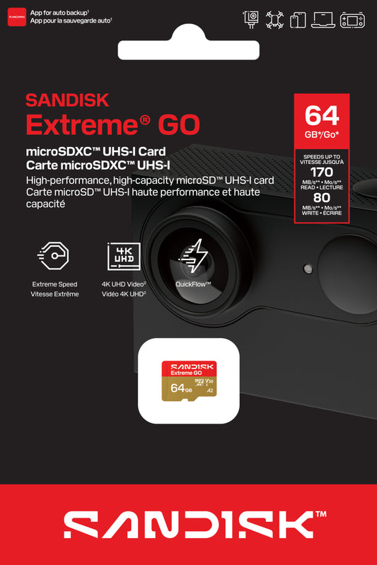 SanDisk Extreme GO Android A2 microSDXC Memory Card, 64GB, Class 10 / UHS-1 U1 SDSQXGN-064G-GN6MN