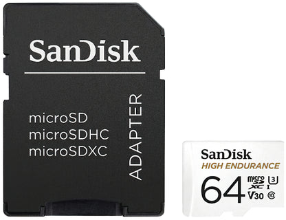 SanDisk High Endurance microSDXC Memory Card, 64Gb, Class 10 / UHS-1 U3, With Adapter SDSQQNR-064G-GN6IA