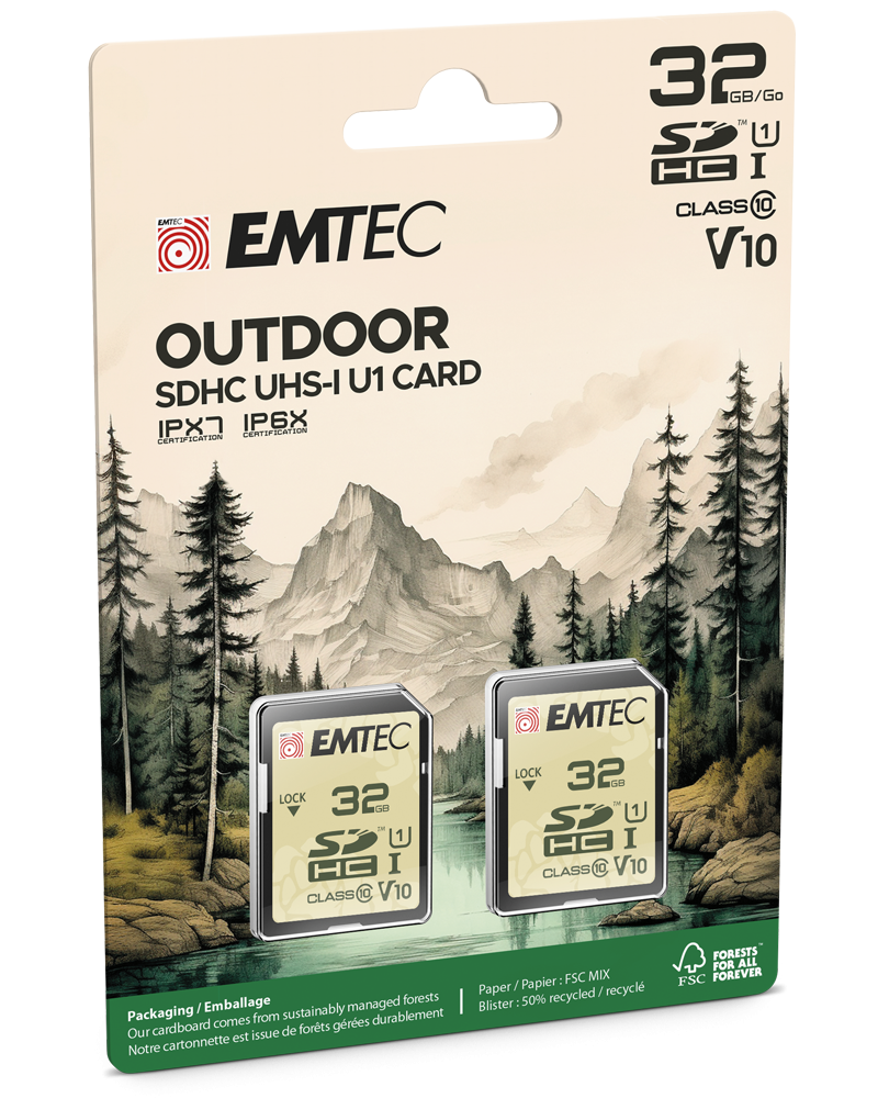 Emtec Rugged Outdoor SDHC Memory Card, 32Gb, Class 10 / UHS-1 U1, Set of 2 pieces ECMSD32GHCU1ORP2