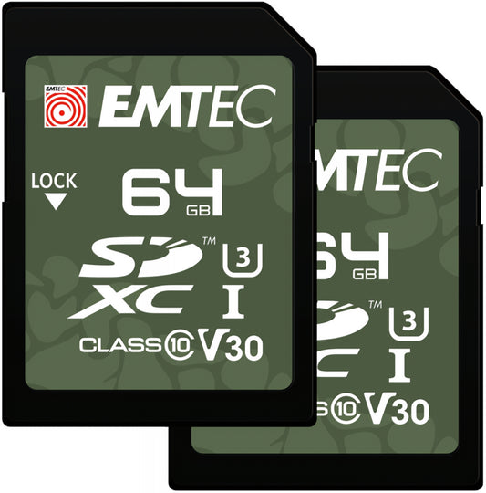 Emtec Rugged Outdoor SDXC Memory Card, 64GB, Class 10 / UHS-1 U3, Set of 2 pieces ECMSD64GXCU3ORP