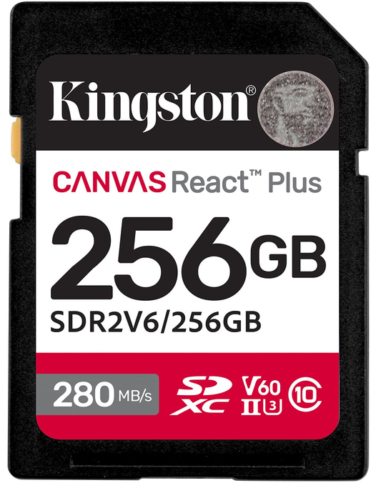 Kingston Canvas React Plus SDXC Memory Card, 256Gb, Class 10 / UHS-2 U3 SDR2V6/256GB