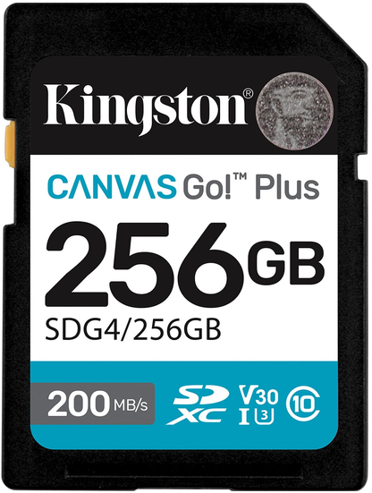 Kingston Canvas Go Plus SDXC Memory Card, 256GB, Class 10 / UHS-1 U3 SDG4/256GB