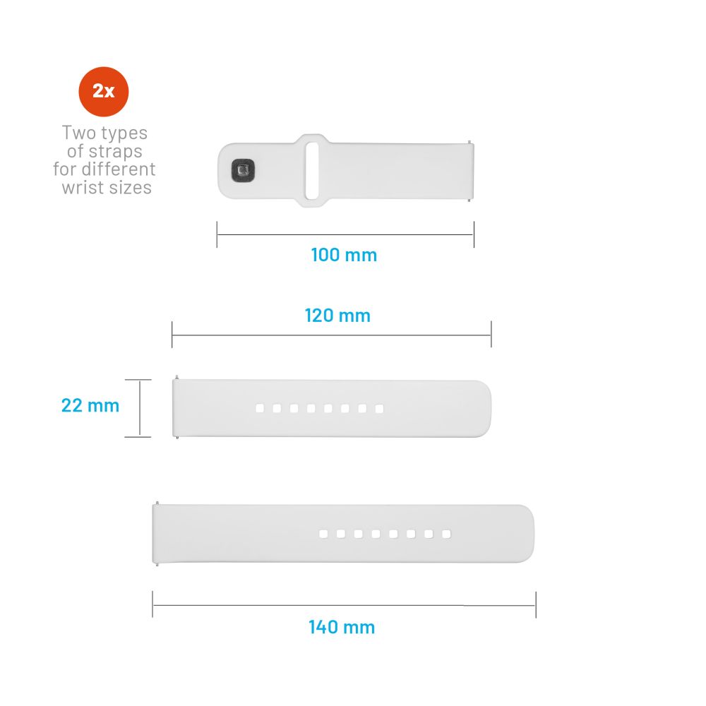 Fixed Silicone Sporty Strap for Huawei Watch / Xiaomi Watch Series, 22mm, White