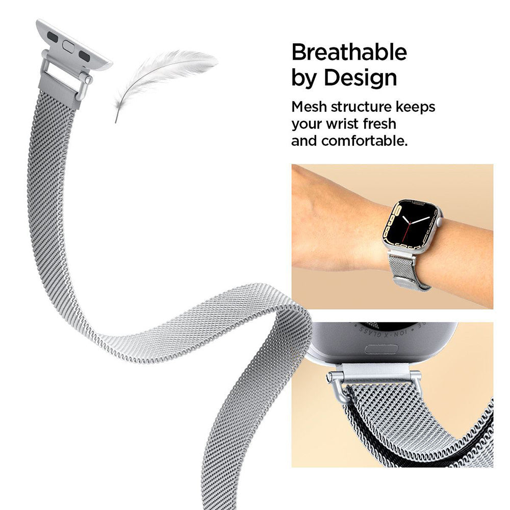 Spigen WBM4 Band for Apple Watch 42mm / 41mm / 40mm Series, Silver AMP10498