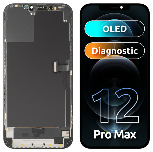 MP Touchscreen Display compatible with Apple iPhone 12 Pro Max, with Frame, OLED Diagnostic Version, Black