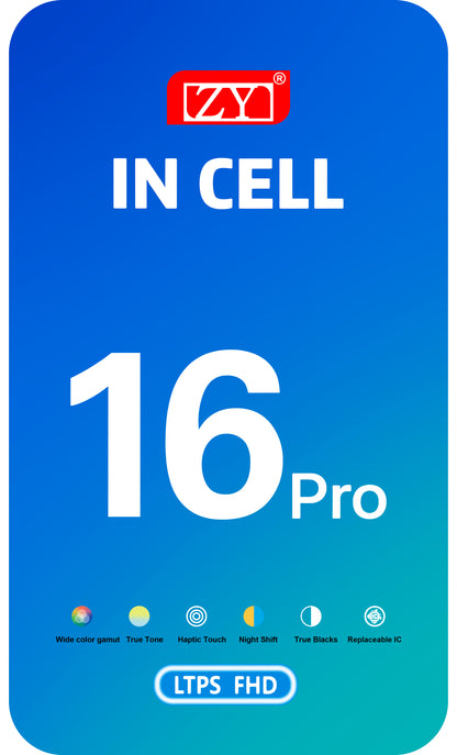 ZY Touchscreen Display for Apple iPhone 16 Pro, with Frame, Movable In-Cell IC LCD Version, Black