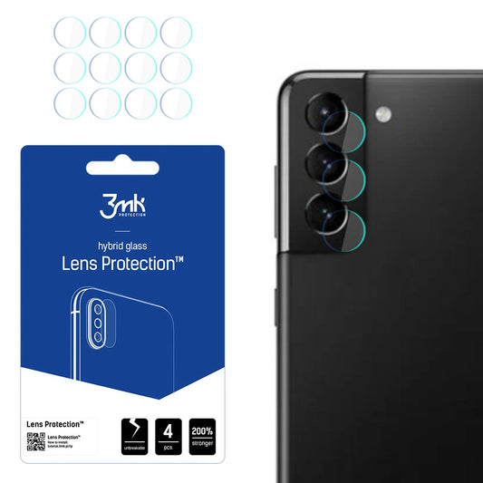 3MK Protection Rear Camera Protective Film for Samsung Galaxy S21 5G G991, Flexible Glass, Set of 4 Pieces, Transparent