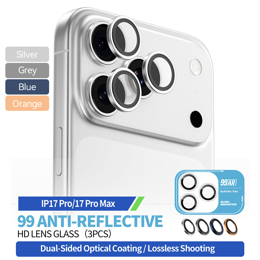 Blueo 99 Anti-Reflective HD Back Camera Protection Film for Apple iPhone 17 Pro Max / 17 Pro, Tempered Glass, Blue