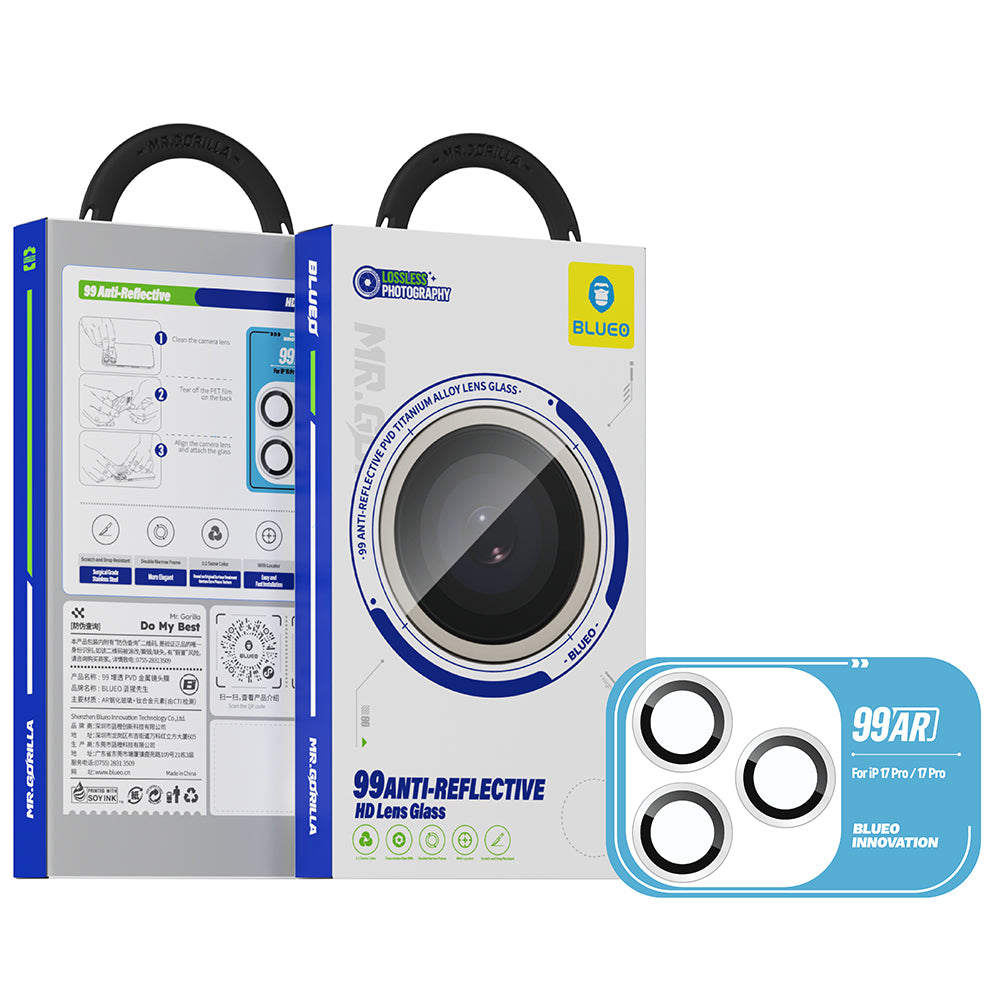 Blueo 99 Anti-Reflective HD Back Camera Protection Film for Apple iPhone 17 Pro Max / 17 Pro, Tempered Glass, Blue