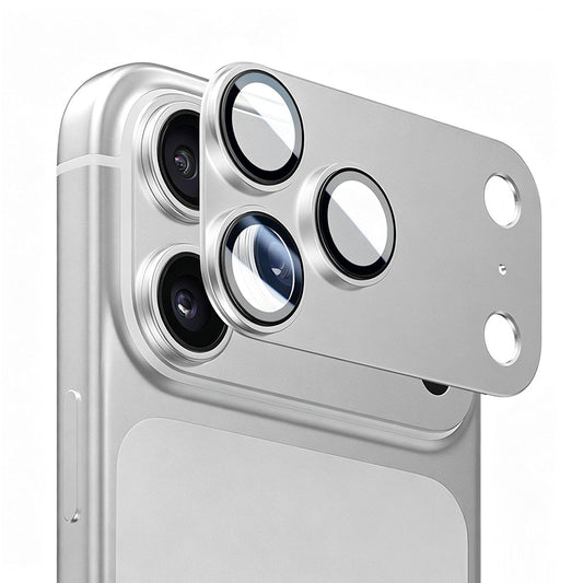 Blueo Integrated Metal Rear Camera Protector for Apple iPhone 17 Pro Max, Tempered Glass, Silver