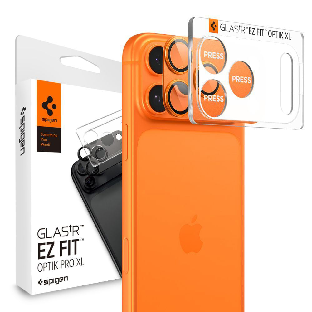 Spigen GlastR EZ FIT Optik Pro Rear Camera Protector for Apple iPhone 17 Pro Max, Tempered Glass, Set of 2 pieces, Orange