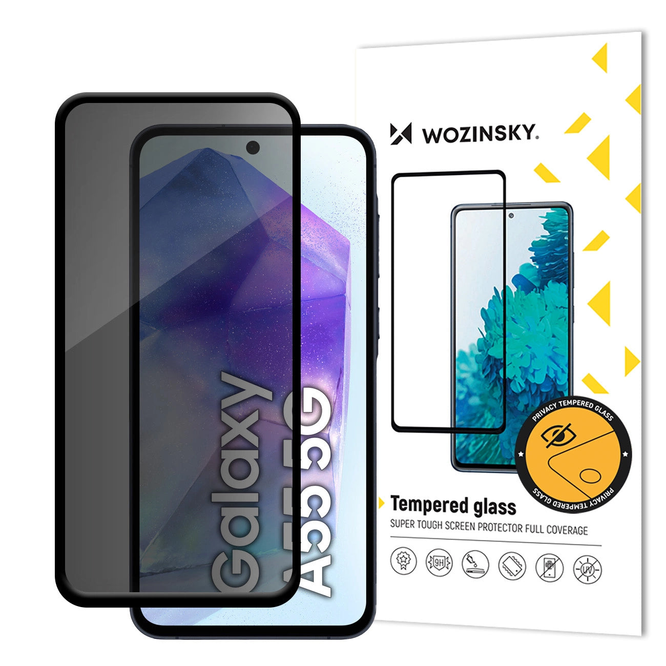 Privacy Screen Protector WZK AntiSpy for Samsung Galaxy A55 5G A556, Tempered Glass, Full Glue