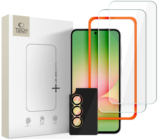 Tech-Protect Quick Set+ Screen and Rear Camera Protector for Samsung Galaxy A57 5G, Tempered Glass, Full Glue, Set of 3 Pieces