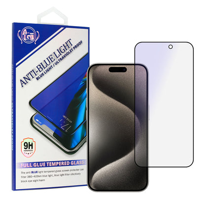 OEM Anti Blue Light OEM Screen Protector for Apple iPhone 16 Pro, Shielded Glass, Full Glue, Black 