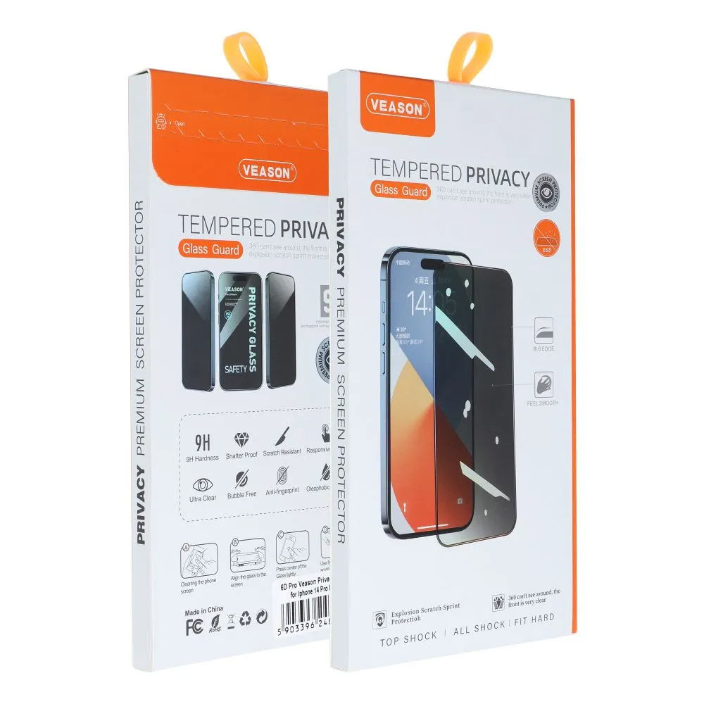 Veason Privacy Screen Protector for Apple iPhone 18 Pro Max / 17 Pro Max, Tempered Glass, Full Glue, 6D