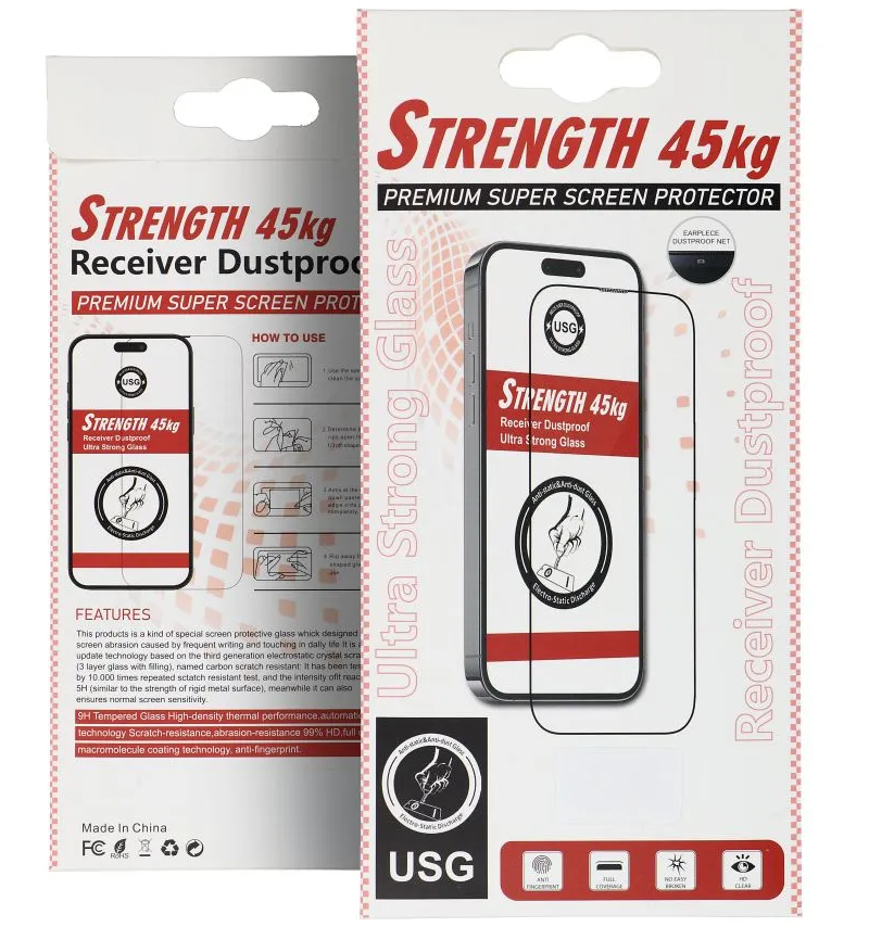 OEM Ultra Strong 45KG Screen Protector for Apple iPhone 16 / 15, Tempered Glass, Full Glue, 2.5D, Black