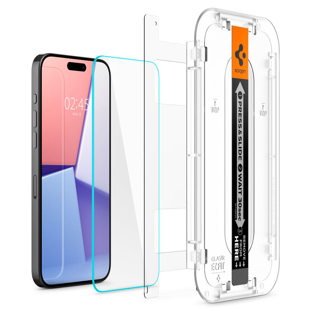 Spigen GlastR EZ FIT Screen Protector for Apple iPhone 15 Pro Max, Tempered Glass, Full Glue, Set of 2 pieces AGL06872