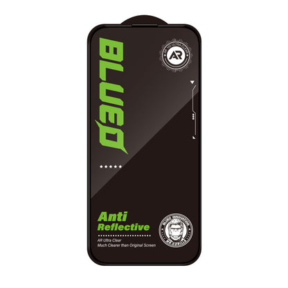 Blueo Anti-Reflective HD Screen Protector Film for Apple iPhone 16 Plus / 15 Plus, Tempered Glass, Full Glue, Black