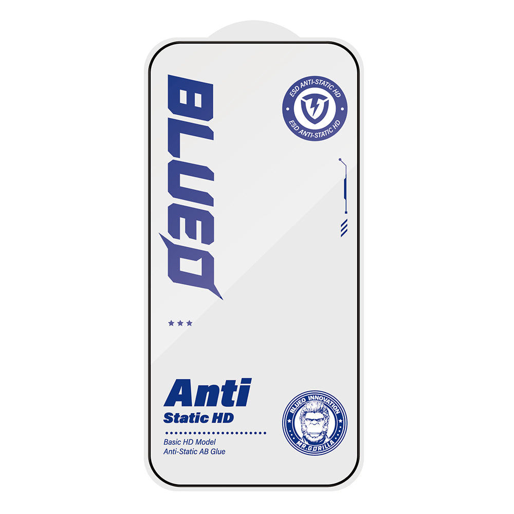 Blueo Anti-Static HD Screen Protector Film for Apple iPhone 17e / 16e / 14 / 13 Pro, Tempered Glass, Full Glue, Black