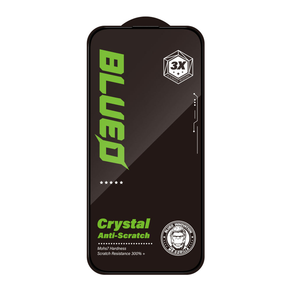 Blueo Crystal Anti-Scratch Screen Protector for Apple iPhone 15 Pro Max, Tempered Glass, Full Glue, Black