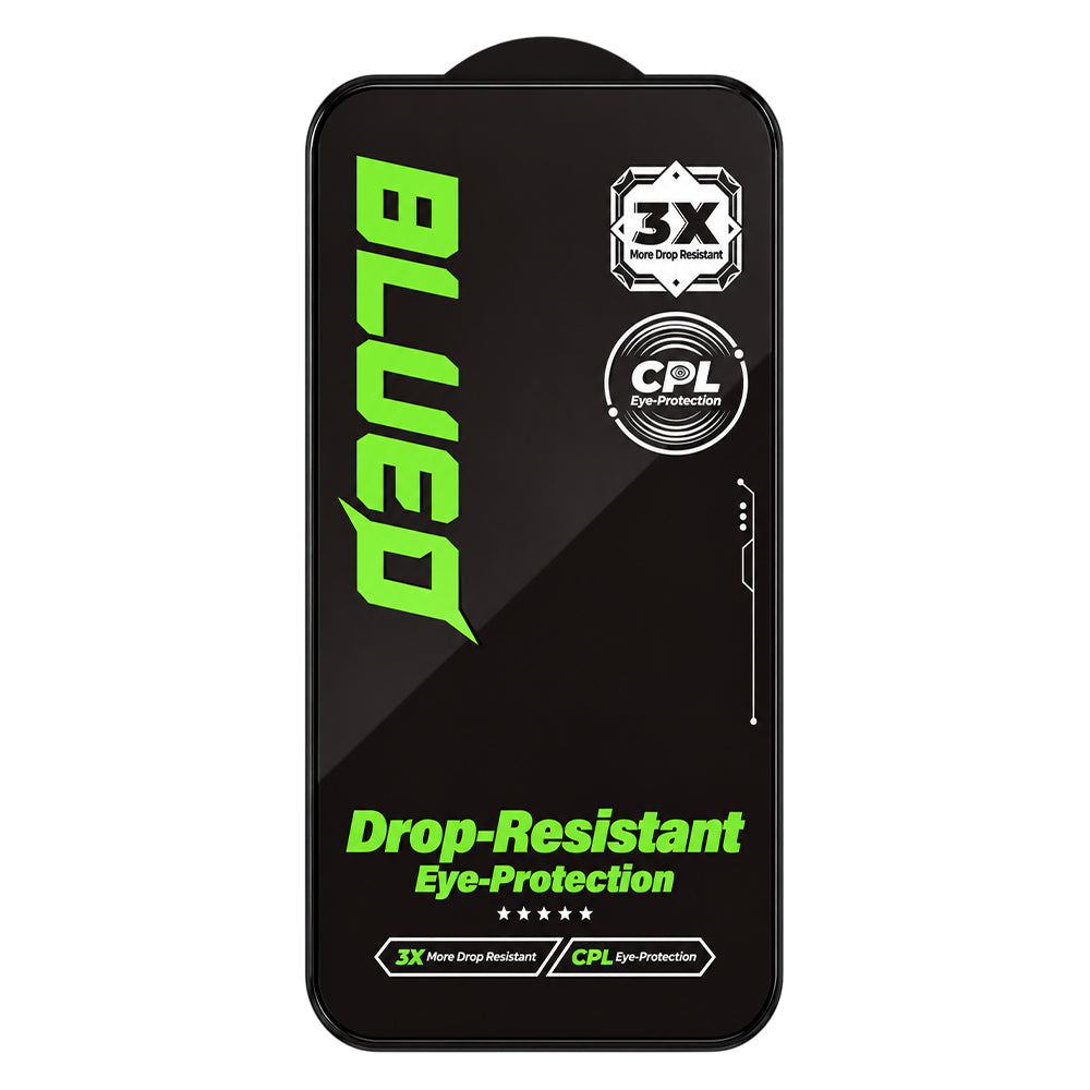 Blueo Drop Resistant Screen Protector for Apple iPhone 18 Pro / 17 Pro / 17 / 16 Pro, Tempered Glass, Full Glue, Black