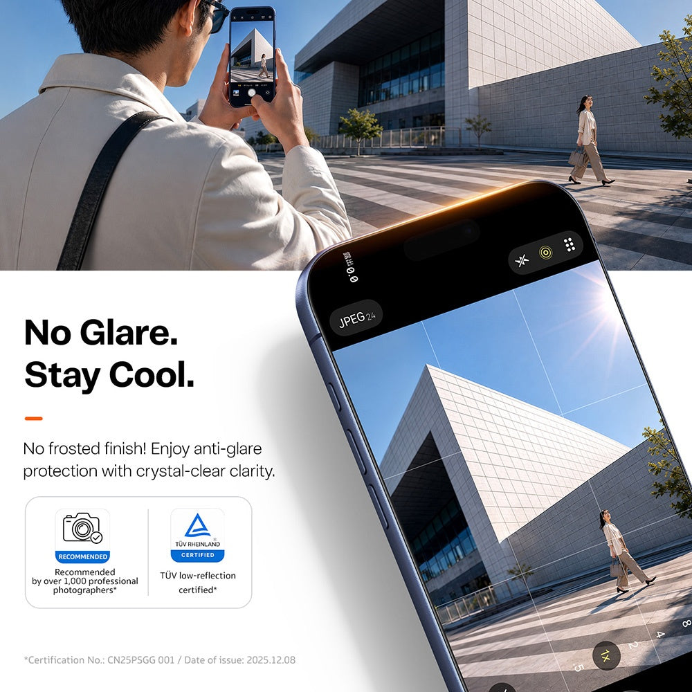 Torras Sunview AR Screen Protector Film for Apple iPhone 18 Pro / 17 Pro, Tempered Glass, Full Glue