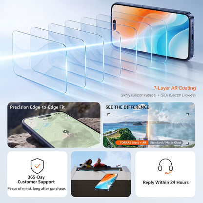 Torras Sunview AR Screen Protector Film for Apple iPhone 18 Pro / 17 Pro, Tempered Glass, Full Glue