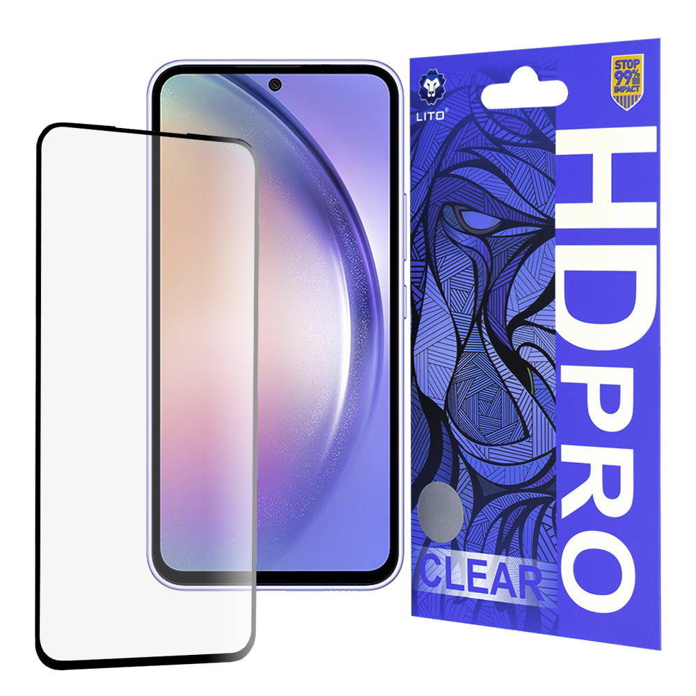 Lito HD Pro Clear Screen Protector for Samsung Galaxy A54 A546, Tempered Glass, Full Glue, Black