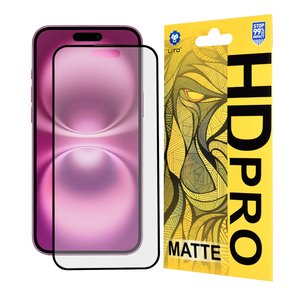 Matte Screen Protector Lito HD Pro for Apple iPhone 16 Plus, Tempered Glass, Full Glue, Black