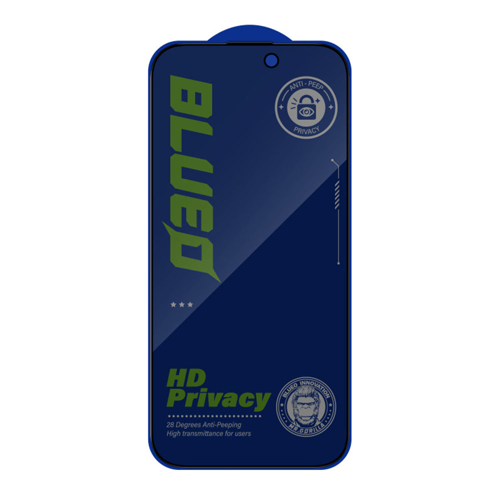 Blueo Anti-Peep Privacy Screen Protector for Apple iPhone 15 Pro, Tempered Glass, Full Glue