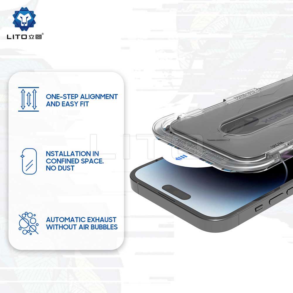 Privacy Screen Protector Lito Magic Glass Box D+ Tools for Apple iPhone 15 Pro, Tempered Glass, Full Glue