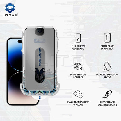 Privacy Screen Protector Lito Magic Glass Box D+ Tools for Apple iPhone 16 Pro, Tempered Glass, Full Glue