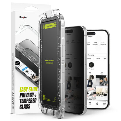 Ringke Easy Slide Privacy Screen Protector for Apple iPhone 16 Plus / 15 Plus, Tempered Glass, Full Glue, Set of 2 Pieces