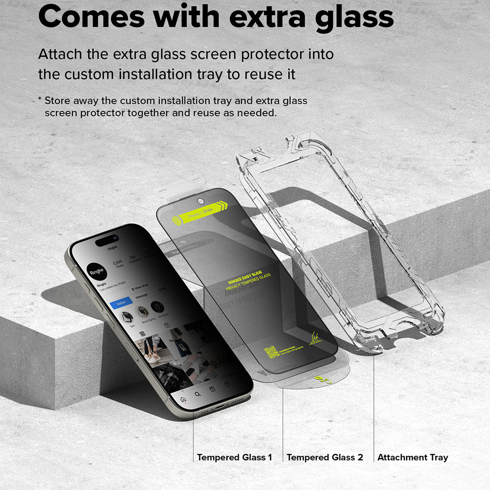 Ringke Easy Slide Privacy Screen Protector for Apple iPhone 16 Plus / 15 Plus, Tempered Glass, Full Glue, Set of 2 Pieces