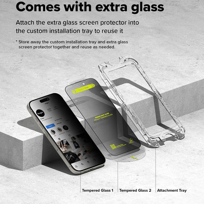 Ringke Easy Slide Privacy Screen Protector for Apple iPhone 16 Plus / 15 Plus, Tempered Glass, Full Glue, Set of 2 Pieces