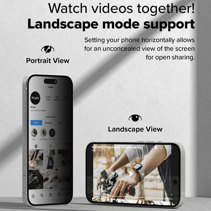 Ringke Easy Slide Privacy Screen Protector for Apple iPhone 16 Plus / 15 Plus, Tempered Glass, Full Glue, Set of 2 Pieces