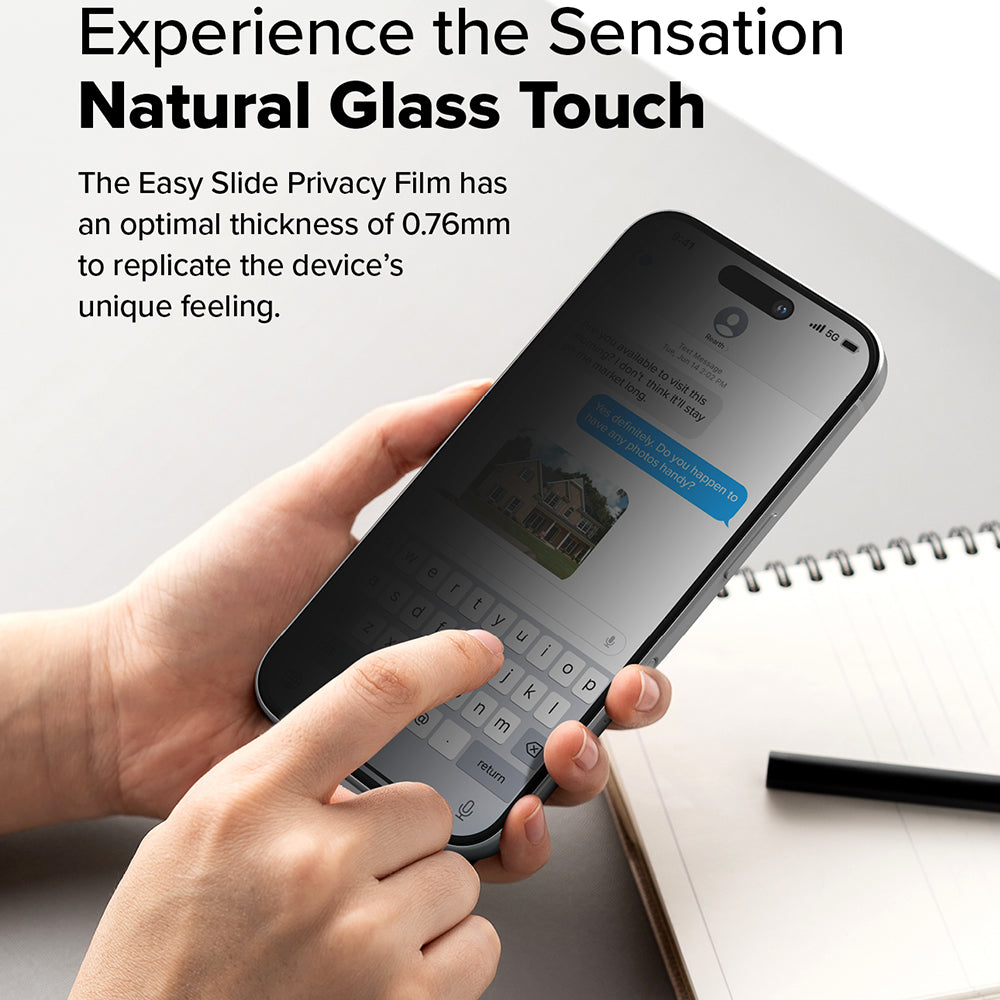 Ringke Easy Slide Privacy Screen Protector for Apple iPhone 16 Plus / 15 Plus, Tempered Glass, Full Glue, Set of 2 Pieces