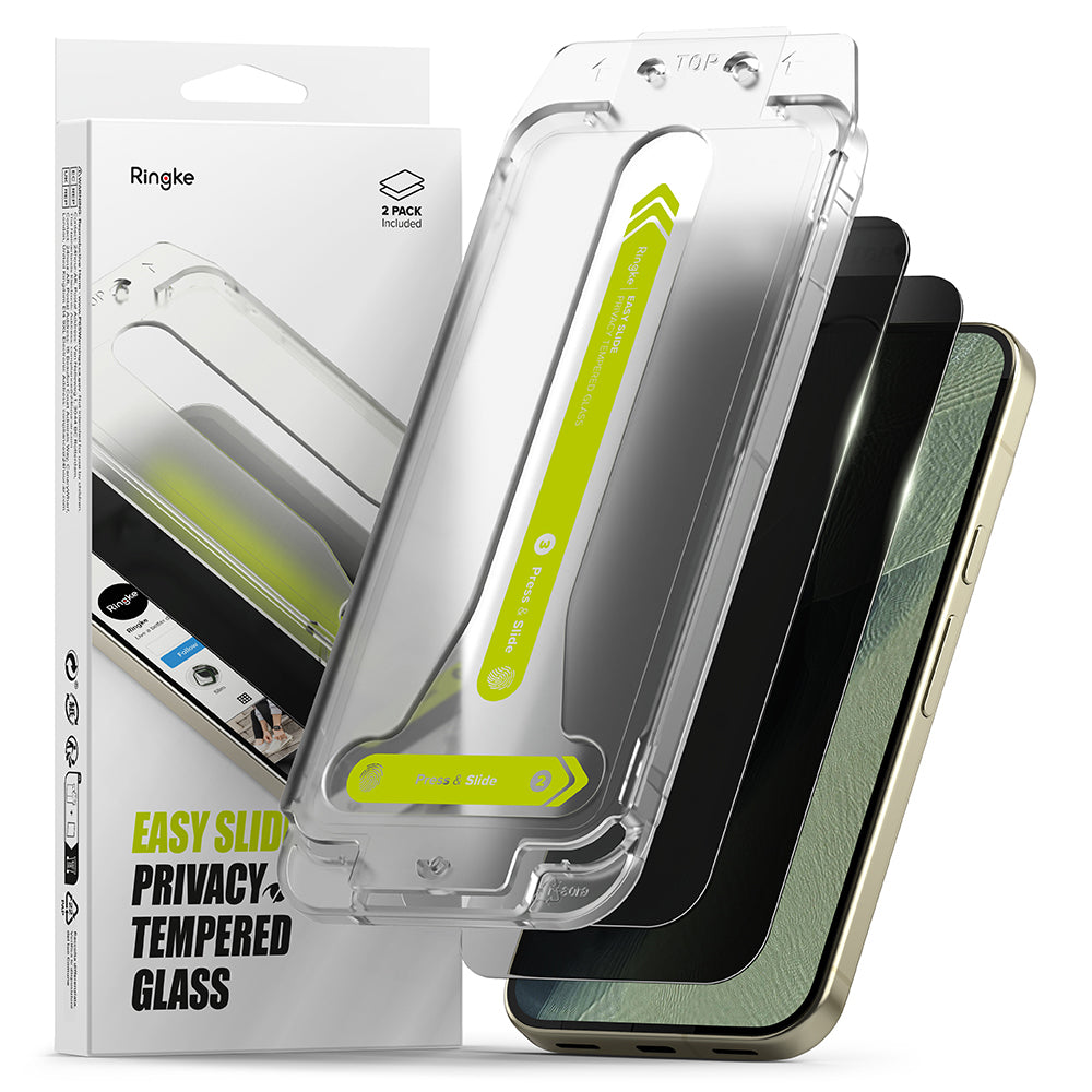 Ringke Easy Slide Privacy Screen Protector for Google Pixel 11 Pro / 10 Pro / 9 Pro, Tempered Glass, Full Glue, Set of 2 pieces