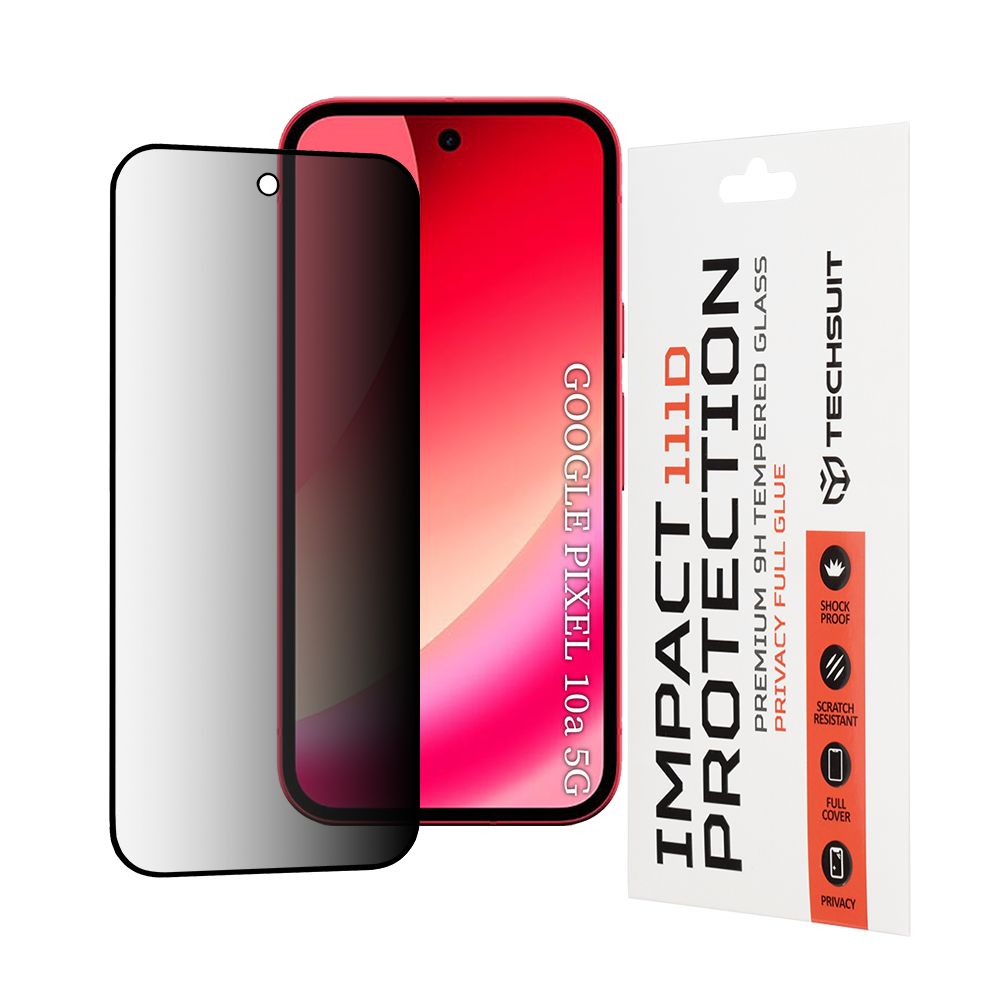 Privacy Techsuit Screen Protector for Google Pixel 10a, Tempered Glass, Full Glue, 111D