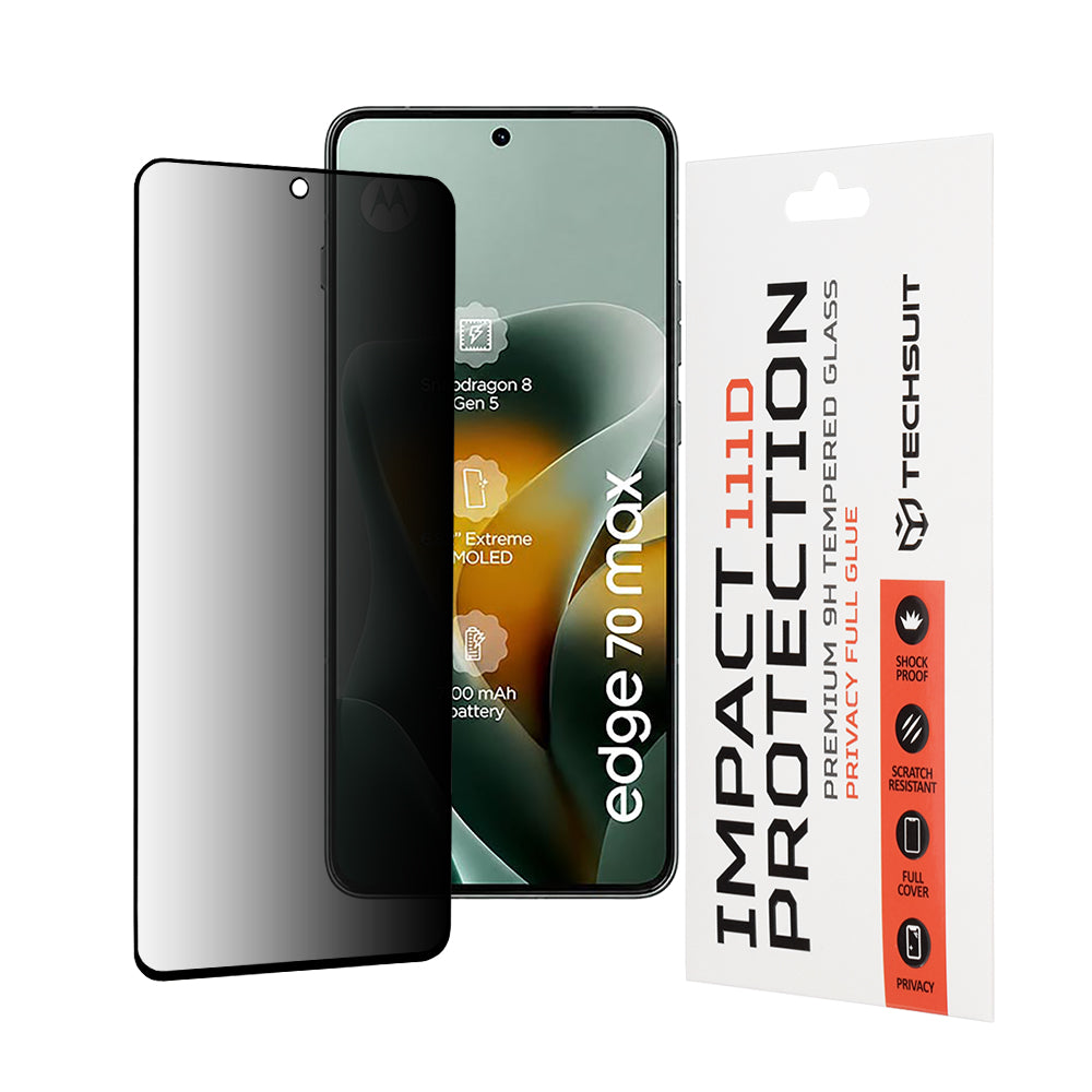 Privacy Screen Protector Techsuit for Motorola Edge 70 Max, Tempered Glass, Full Glue, 111D