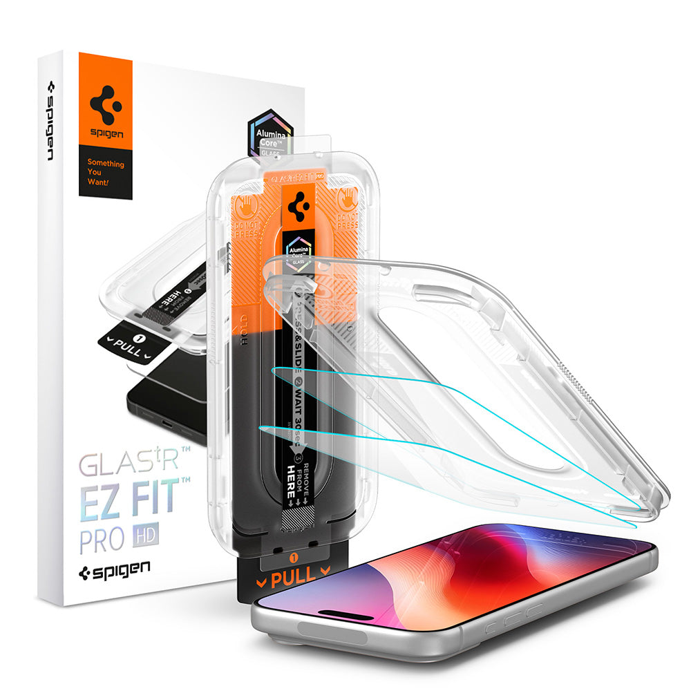 Spigen GlastR EZ FIT Pro HD Screen Protector Film for Apple iPhone 18 Pro / 17 Pro / 17 / 16 Pro, Tempered Glass, Full Glue, Set of 2 pieces AGL12047