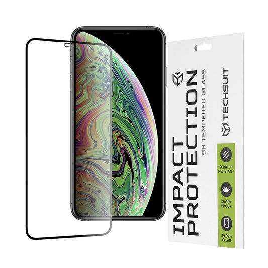 Techsuit Screen Protector Film for Apple iPhone 11 Pro / XS / X, Tempered Glass, Full Glue, 111D, Black