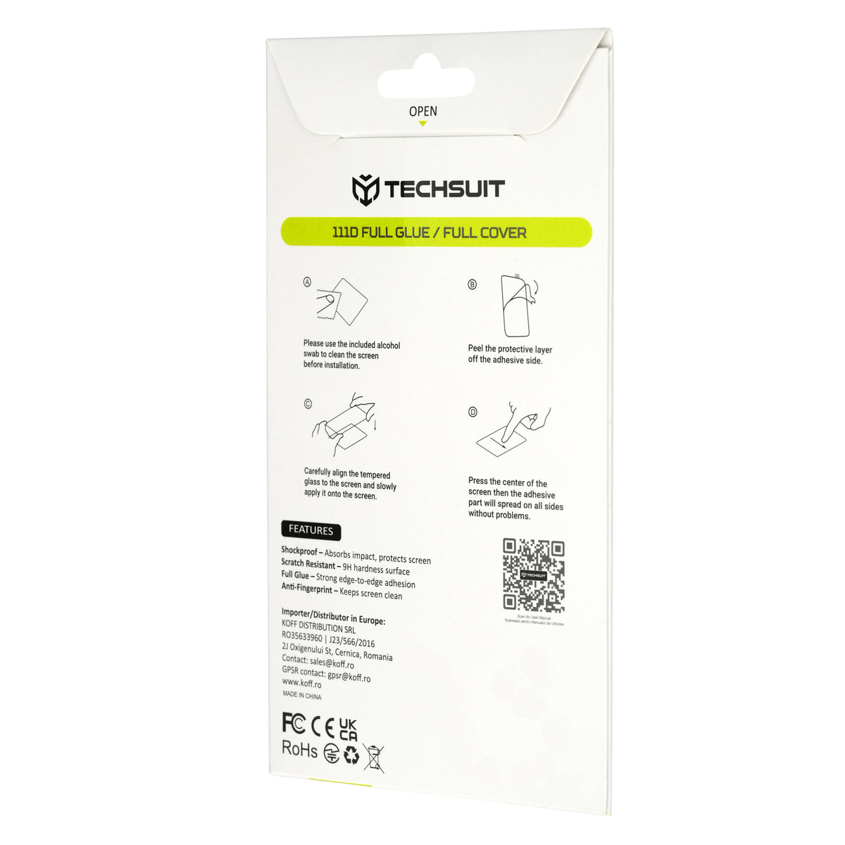 Techsuit Screen Protector Film for Honor 600 Smart, Tempered Glass, Full Glue, 111D, Black